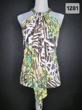 Vintage 1990's Cache Green Lucite Chain Asemetrical Halter Size Small.